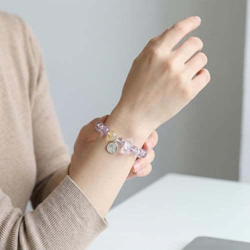 ANNIE WU Natural Amethyst Clear Quartz Citrine Crystal Bracelet, 925 Sterling Silver Accents, Adjustable 17-19cm, Healing Energy Jewelry for Women, Gift Box Included - Thumbnail 5