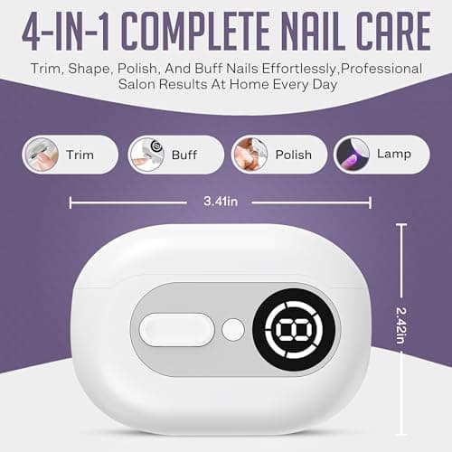 Smart 4-in-1 Electric Nail Clipper with Digital Display | Automatic Nail Trimmer & Polisher for Thick Nails | LED Light, 2 Speeds & Scraps Storage | Rechargeable Safety File for Babies & Seniors - Thumbnail 2