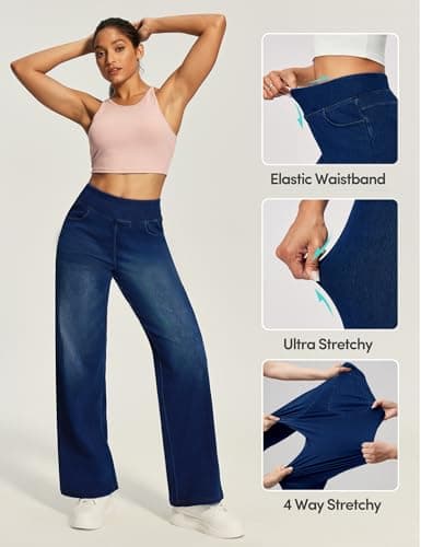 IUGA Wide Leg Jeans Woman High Waisted Pull On Baggy Jeans for Women Stretchy Trendy Womens Jean Straight Casual Denim Pants - Thumbnail 4
