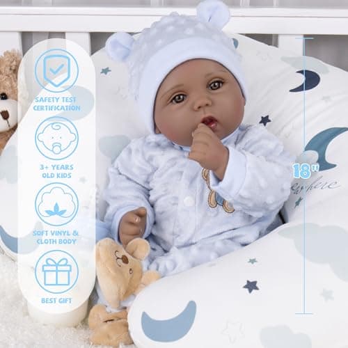 Milidool Black Reborn Baby Dolls Boy 18 Inch Lifelike Black Silicone Baby Dolls that Look Real African American Newborn Boy Dolls Realistic Baby Doll with Bear Clothes Gift Set for Ages 3+ - Thumbnail 3