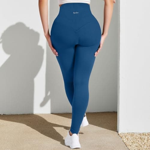 BaseTry Womens Yoga Pants Seamless Mid High Waisted Tummy Control Butt Lifting Workout Leggings for Women Running (US, Alpha, X-Large, Regular, Regular, Blue) - Thumbnail 5