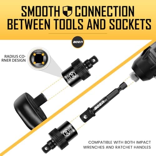 BOEN 6PCS Impact Universal Joint Sockets and Drill Adapters, 1/2" 1/4" 3/8" Drive Swivel Socket Set for Impact Wrench, CR-MO Steel Universal Joint Adapter Wobble with Storage Case - Thumbnail 6