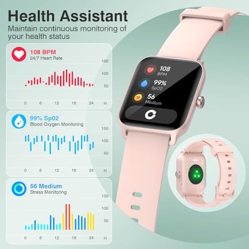 Smart Watches for Women Men, 1.85” HD Touchscreen Fitness Tracker with Call & Message Alerts, 24/7 Heart Rate/Sleep Monitor,100+ Sport Modes, 2ATM Waterproof Smart Watch for Android iPhone (Pink) - Thumbnail 3
