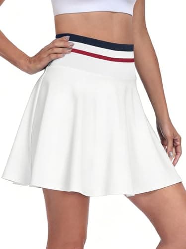 BLEVONH Color Block Tennis Skort for Women A Line Golf Skirt with Shorts Underneath Pickleball Athletic Skorts Pockets White S
