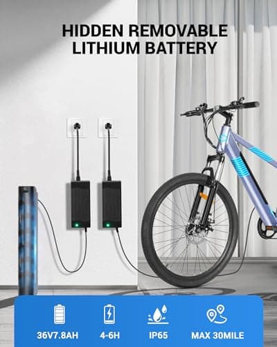 MULTIJOY Electric Bike for Adults,36V Built-in Invisible Removable Battery,350W Brushless Motor(Peak 450W) Electric Mountain Bike,26" Tires&Front Fork Suspension,UL Certified 7-Speed - Thumbnail 3