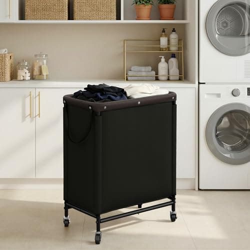 StorageWorks 2 Section Laundry Hamper, Rolling Laundry Cart with Wheels and Handles, Laundry Room Double Sorter for Organizer and Storage, 26.4 Gal(100L), Black - Thumbnail 6