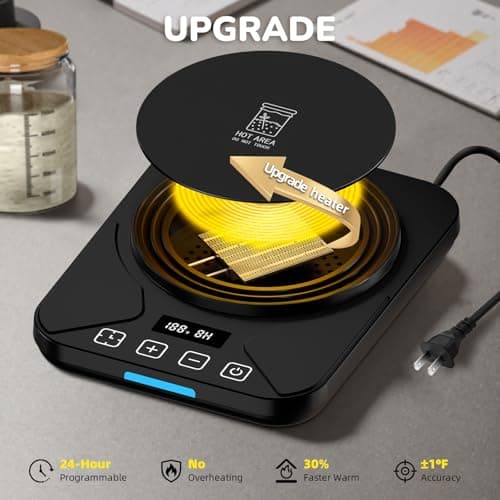 Sourdough Starter Warmer Mat - 24H Timer - Precise 1°F Thermostat Control (70-100°F) - Smart Memory Warming On/Off - Fits Jars Up to 40oz - Perfect for Home Baking (Gloss Black) - Thumbnail 4