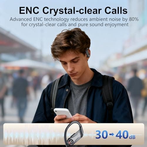 Earbuds Wireless Earbuds 120H Playback Bluetooth 6.1 Headphones IPX7 Waterproof Stereo Bass Over-Ear Headphones with Earhooks Microphone LED Battery Display for Sports Running Workouts - Thumbnail 5