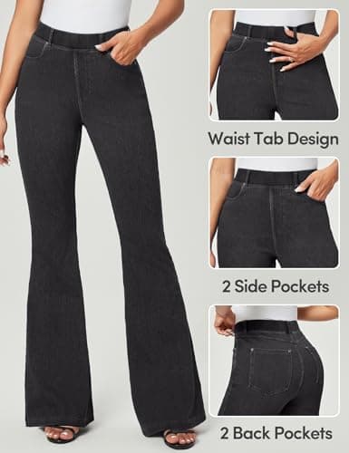 IUGA Bell Bottom Jeans for Women High Waisted Stretchy Pull On Sweatpant Jeans Women Flare Leggings Tummy Control Flare Pants Denim Black - Thumbnail 4