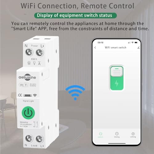 WiFi Smart Switch, 1-63A Adjustable WiFi Circuit Breaker, Smart Life/Tuya APP Remote Control Monitor Voltage Power Energy Usage, Compatible with Alexa Google Home, DIN Rail Mountable - Thumbnail 4