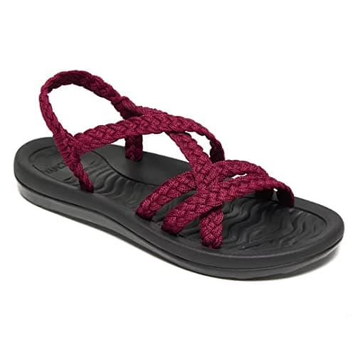 MEGNYA Comfortable Sport Sandals for Womens, Soft Arch Support Slide Sandals with Adjustable Straps, Plantar Fasciitis Walking Shoes for Beach Travel Hiking Bordeaux Size 8 - Image 1