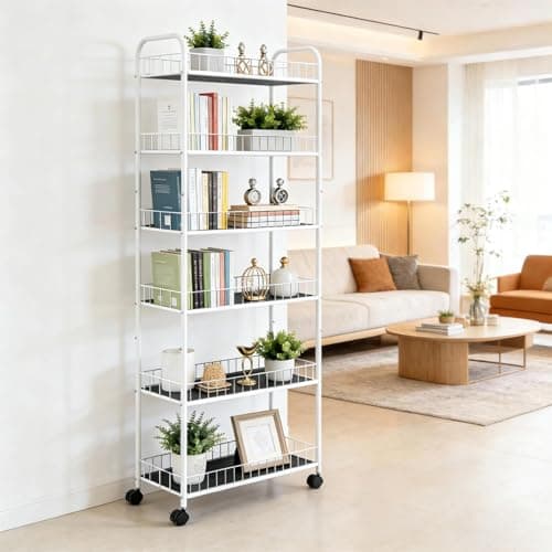 Seadasyoon 10in 6 Tier Slim Storage Cart with Wheels, Narrow Space Rolling Shelving Unit, Metal Wire Mobile Organizer Rack for Kitchen Bathroom Office Laundry - Thumbnail 3