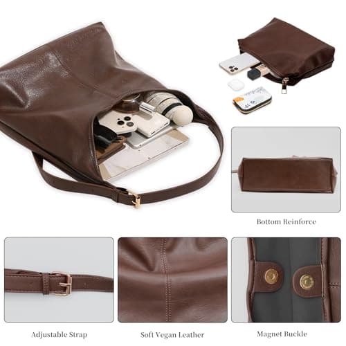 MaijjLyn Hobo Bags for Women Tote Bag Retro PU Leather Shoulder Handbags Slouchy Crossbody Hobo Purses with Coin Purse 2PCS Brown - Thumbnail 5