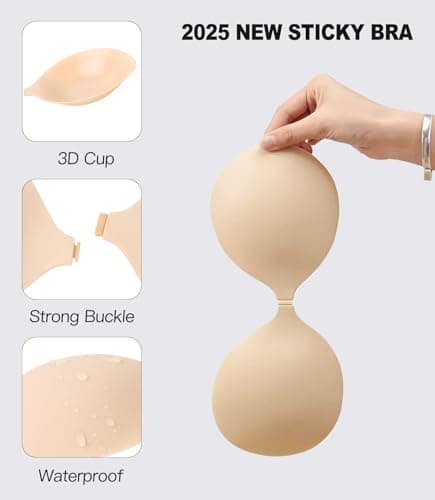 MITALOO 2025 Adhesive Bra Upgraded Silicone Push Up Invisible Sticky bras Breast Covers for Women Nude - Thumbnail 3
