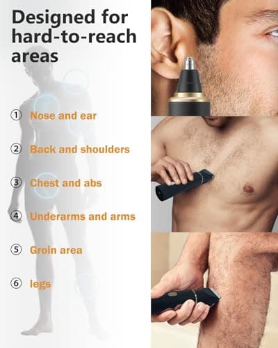 RAXMETRY Manscape Body Hair Trimmer for Men-3 in 1 Electric Razor Groin Groomer,IPX7 Waterproof,Versatile Hair Trimmer for Ball/Pubic/Chest/Beard/Nose,USB-C Rechargeable,Gifts for Him Dad - Thumbnail 5