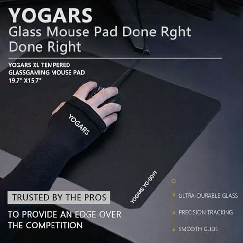 YOGARS Glass Gaming Mouse Pad, 19.7"x15.7" Large Glass Hard Mousepad for Esports, Ultra-Smooth Micro-Etched Surface Speed & Control, with Anti-Slip Base, Easy Clean Scratch Resistant (Black) - Thumbnail 3