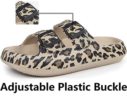 Weweya Athletic Outdoor Slides Sandals for Women and Men Slip On Wide Width Eva Rubber Flat Foam Cozy Slides Thick Sole Comfort Walking Sandals Leopard Women Size 5.5 6 6.5 - Thumbnail 2