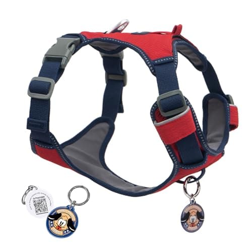No Pull Dog Harness for Medium & Large Dogs, Lightweight Escape Proof Adjustable Dog Harness with Pocket, Front & Back Clip, Reflective Soft Vest with ID Tag, for Running Walking, Red