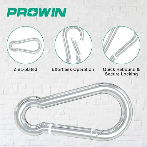 Prowin 100PCS 3.15in Galvanized M8 Carabiner Clips, Heavy Duty Spring Snap Hooks, 882LBS Capacity, Steel Quick Link for Camping, Hiking, Swing, Hammock, Outdoor Activities - Thumbnail 4