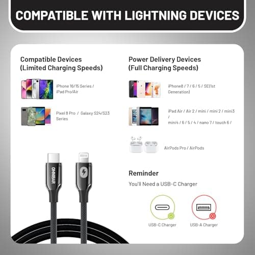 Omnibar USB C to Lightning Cable (6FT, Woven), MFi Certified iPhone Charger Cord, Nylon Braided Zinc Alloy Type C to Lightning Cable for Apple iPhone 14 13 12 11 X XR XS Pro, Pro Max, Plus, iPad - Thumbnail 6