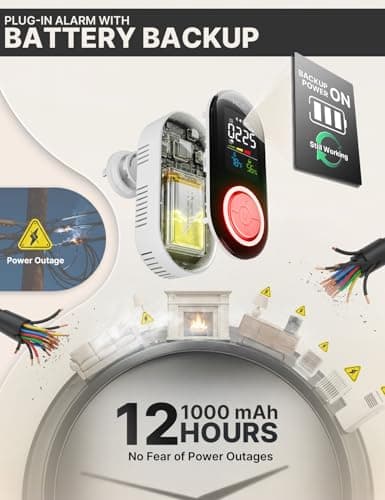 MOES 4-in-1 Smoke and Carbon Monoxide Detector, Plug-in Combination CO Smoke Alarm with Temp & Humidity, Battery Backup, Dual Sound Light Alert, Color LCD Display for Home, RV, Gadgets - Thumbnail 5