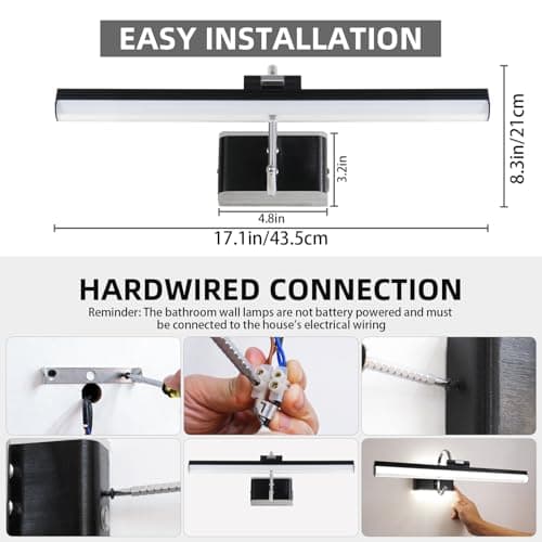 TYhogar Modern Black Bathroom Light Fixtures 16.3 inch Led Vanity Lights, 8W, Rotatable Bar Bathroom Lighting fixtures Over Mirror,4000K Daylight Dimming Wall Light Fixtures for Indoor - Thumbnail 6