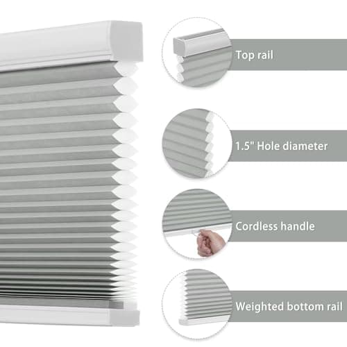 Changshade Cordless Light Filtering Cellular Shades for Indoor Windows Doors, Pull Down Honeycomb Blinds Thermal Insulated 1.5 Inch Accordion for Home, Bedroom, Bathroom, Nursey,44" W×64" H, Gray - Thumbnail 4
