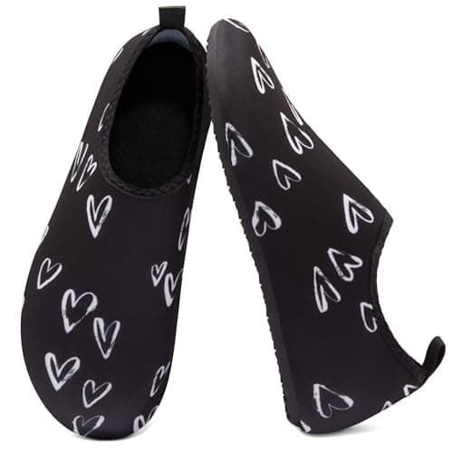 Metog Unisex Water Shoes Quick-Drying Beach Aqua Shoes for Women Men Black Heart-Shaped 7.5-8.5 W/ 6.5-7.5 M US - Image 1