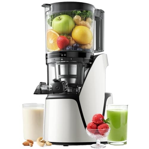 EanOruus Slow Juicer, 3-in-1 Masticating Juicer with 6.5" Extra-Wide Feed Chute, 100oz Large Capacity, Powerful AC Motor, Ideal for Juice, Nut Milk & Sorbet, Bright White - Image 1