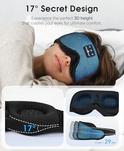 MUSICOZY Sleep Headphones Breathable Sleep Mask Bluetooth 5.4 Wireless Earphones Mask Sleeping Eyemask for Side Sleepers for Women Men Travel Meditation Gift (Mesh Blue) - Thumbnail 5