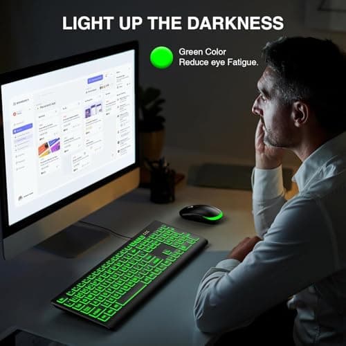 SABLUTE K11PRO Large Print Backlit Keyboard, 3X Larger Font Wired USB Lighted Computer Keyboard with 7-Color LED Illuminated Keys, Desktop Workstation Keyboard Compatible for PC Laptop Windows - Thumbnail 5