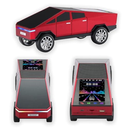 WS-580 Cybertruck Portable Bluetooth Speaker, Replica Car with Display Screen, HD Sound, TWS Pairing, FM Radio, Built-in Mic, Remote Selfie Control, LED Party Light, Gift for Car Lovers (Red) - Thumbnail 3