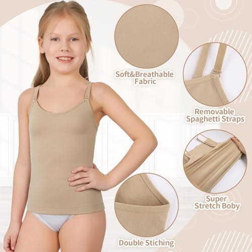 iMuchic Camisole Tank Tops for Girls, Stretch Undershirts Comfortable Camis with Clear Straps and Silicone Cover (US, Alpha, Small, Regular, Regular, Beige) - Thumbnail 6