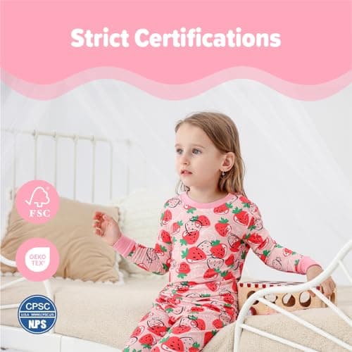 NewSeed So Soft Kids 2-Piece Viscose from Bamboo Outfit Set, Long Sleeve Top & Leggings, Cozy Base Layer for Boys & Girls (Strawberry, 5-6Y) - Thumbnail 6