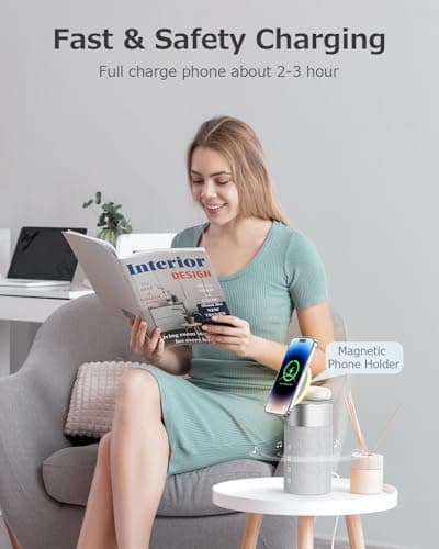 COLSUR Bluetooth Speaker, Magnetic Wireless Charger, Bluetooth Speakers with Night Light, 2 in 1 Wireless Charging Station for iPhone 17/16/15/14/13/12 Series, AirPods Pro 2/4/3/2（Gift Ideal）(Gray) - Thumbnail 2