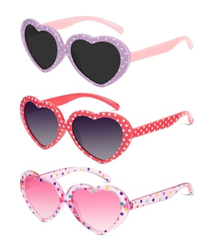 QALLY Kids Sunglasses Polarized Heart-Sunglasses: Toddler girls Sun Glasses with UV Protection for Youth Child 3Pack Age 3-12 - Image 1