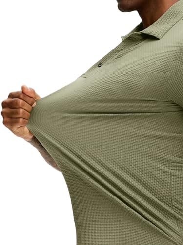 JEMLDL Men's Jacquard Polo Shirts Super Stretch Breathable Short Sleeve Performance Dry Fit Golf Shirts Olive XL - Thumbnail 2