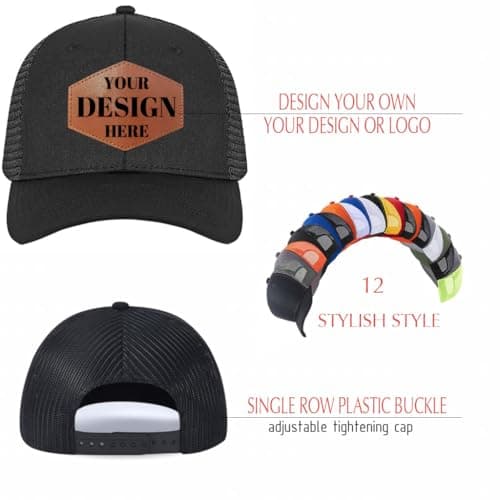 QSANQEN Custom Leather Pattern Trucker Hat Adjustable Personalized Carve Leather Patch Baseball Cap for Men & Women - Thumbnail 3