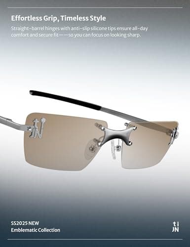 TIJN Rimless Blue Light Glasses for Women Men, Retro Y2K Rectangle Tinted Lens Glasses, Screen Fatigue & UV Protection - Thumbnail 6