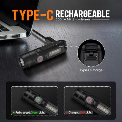 TUNENGE S15Pro Keychain Flashlight,750 High Lumen EDC Pocket Flashlight with Clip,USB C Rechargeable Mini Flashlight with Magnet,Suitable for Hiking, Camping, Repair(Black) - Thumbnail 6
