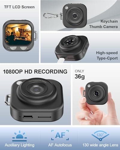 W & O Mini Keychain Digital Camera,1080p Mini Camera Charms with 32GB Card,Small Cameras for Photography with Long Battery Life,Pocket-Size Keychain Camera with Chain for Vlog, Party,Travel (Black) - Thumbnail 3
