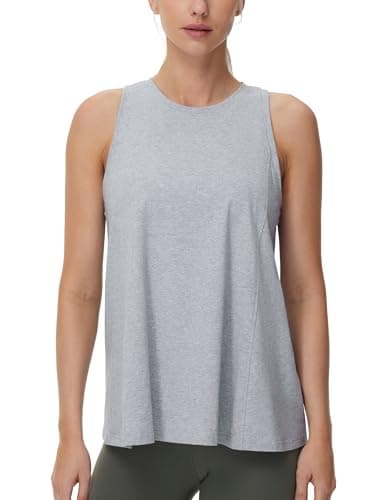 THE GYM PEOPLE Women's Crew Neck Workout Tank Tops Loose Fit Sleeveless Athletic Yoga Running Shirts Heather Grey - Image 1