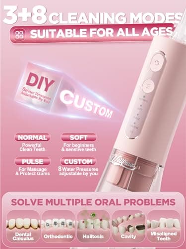 WELLFINE Water Dental Flosser Teeth Pick: Portable Cordless 4 Modes Flossers Pic 300ML Rechargeable Floss Pik Powerful IPX7 Waterproof Oral Irrigator for Cleaning Gum Care Braces for Home Travel - Thumbnail 3