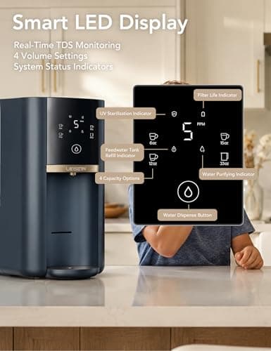 Leysern Reverse Osmosis Water Filter Countertop, No Installation Required, 7-Stage RO Filtration with UV and Remineralization, Water Purifier with TDS Monitor, 360° Swivel Base, NSF/ANSI 372 Certified - Thumbnail 6