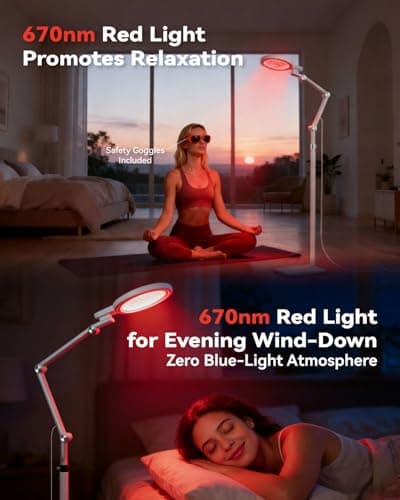 Sun Lamp 12000 Lux Full Spectrum Daylight Therapy Floor Lamp with 670nm Red Light Therapy and Monitor Mount 6-in-1 Modes 9 Color Temperatures 10 Brightness Magnetic Remote 43-68.5 Adjustable UV-Free - Thumbnail 2