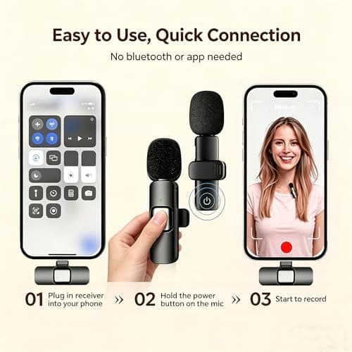 Wireless Lavalier Microphone for iPhone Android, 2 Pack Lapel Mic for Content Creators, Clip-On Mini Mic for Phone Video Recording, Vlogging, YouTube, TikTok, Live Stream, Noise Reduction, Plug & Play - Thumbnail 2