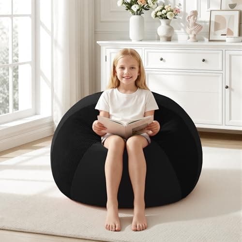 Homguava 2FT Bean Bag Chairs Teardrop BeanBag Chair Comfy Memory Foam Bean Bags for Teens Two-Tone Distressed Velvet & Corduroy Washable Cover for Living Room, Home (Corduroy, Black) - Image 1
