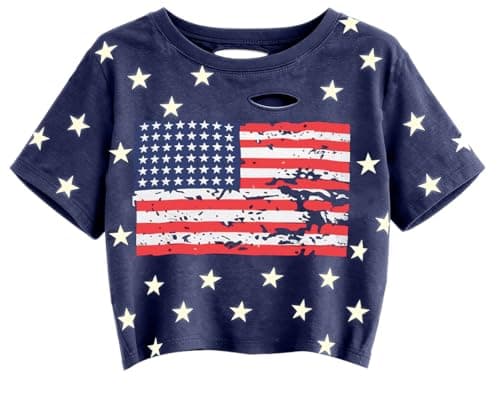 4th of July Shirts Women 250 Anniversary USA Shirt Patriotic Ripped Crop Tops American Flag Graphic Tee Top - Image 1