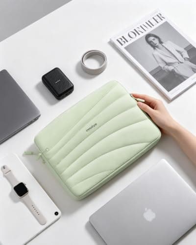 Puffy Laptop Sleeve Bag 13 14inch with Detachable Strap, Protective Case for MacBook Air Pro (Green, 14 inch) - Thumbnail 2