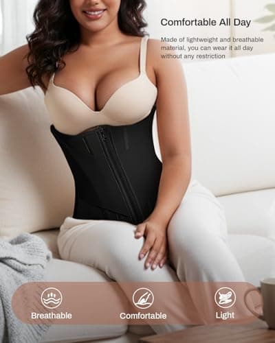 Waist Trainers for Women for Daily Wear, Faja Body Shaper Corset with Tummy Control for Workouts, Postpartum Recovery, and Yoga Sessions — Breathable and Supportive Black - Thumbnail 2